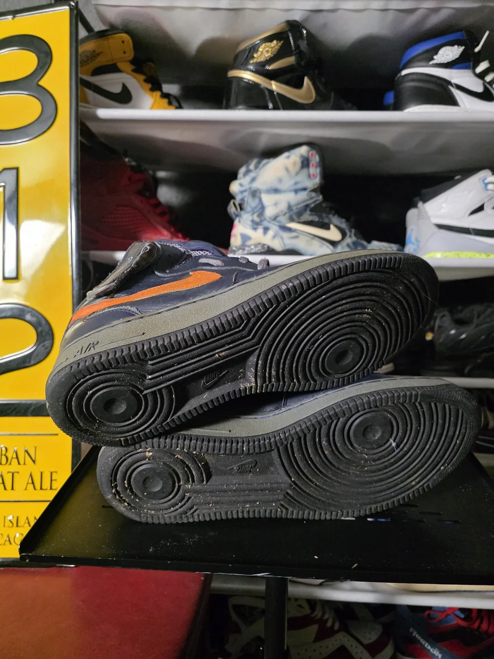 🔥 Nike Air Force 1 High-Top Premium  Sneakers with Orange Swoosh Size 14 - Picture 9 of 11